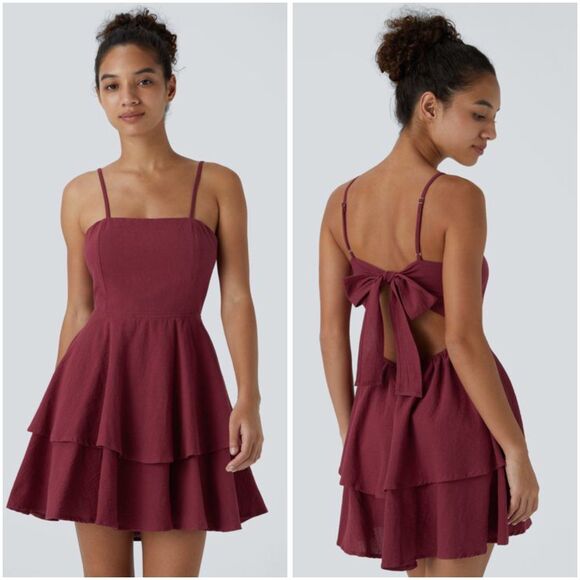 Halara Tie Back Tiered Ruffle Flowy Slip Mini Casual Linen-Feel Dress 2X NWTs - Picture 1 of 7